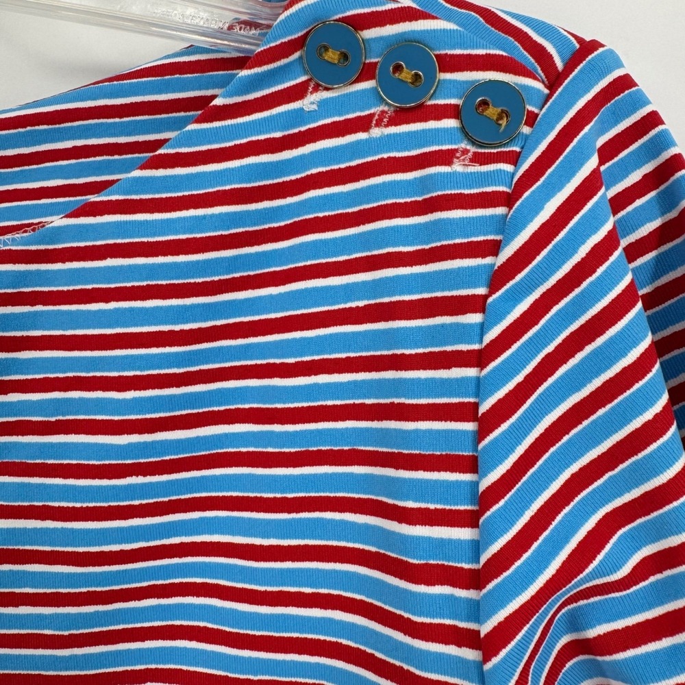 J.McLaughlin Women Red Turquoise Striped Boat Neck 3/4 Sleeve Top Large Nautical